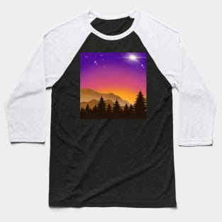 Midnight Purple Sky with Glowing Stars and Pine Trees Landscape Baseball T-Shirt